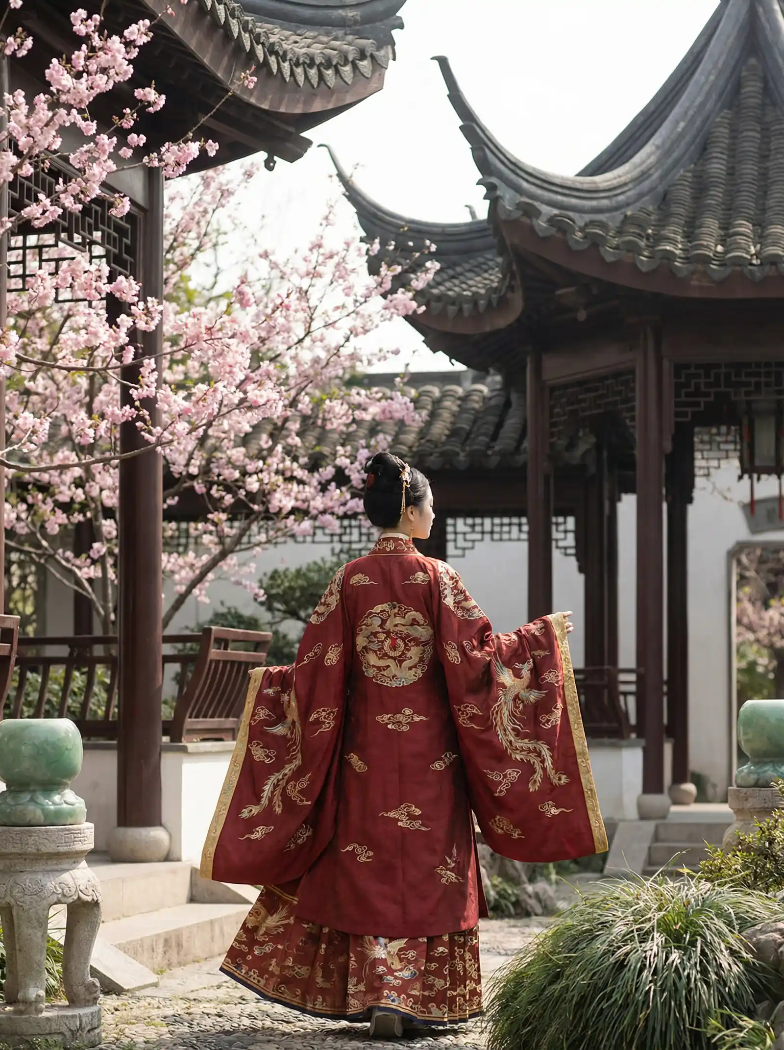 明道最近演的电视剧 明制汉服红色凤凰刺绣